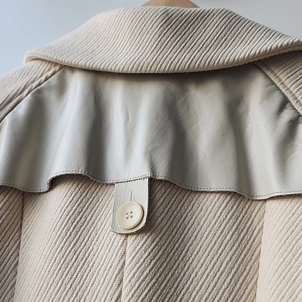 Mackage Wool Blend Real Leather Trim Stunning Trench Style Belted Coat - Picture 8 of 14